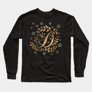 Luxury Golden Calligraphy Monogram with letter D Long Sleeve T-Shirt